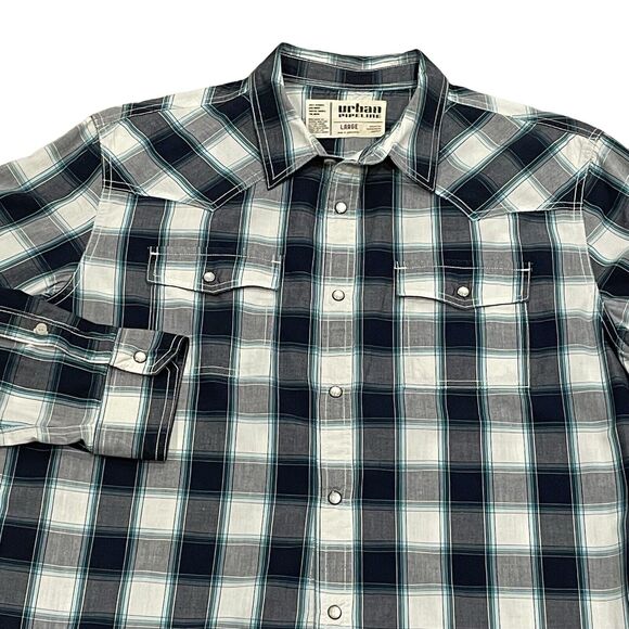 Mens Shirt Large Pearl Snap Western Cowboy Casual Checkered pattern - Picture 3 of 9